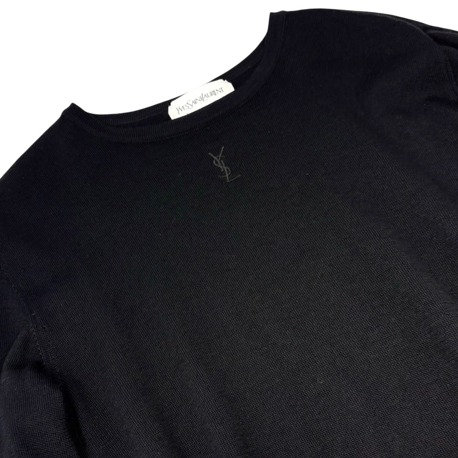 Yves Saint Laurent Vintage YSL Logo Knit Long Sleeve Top #M Black 901922