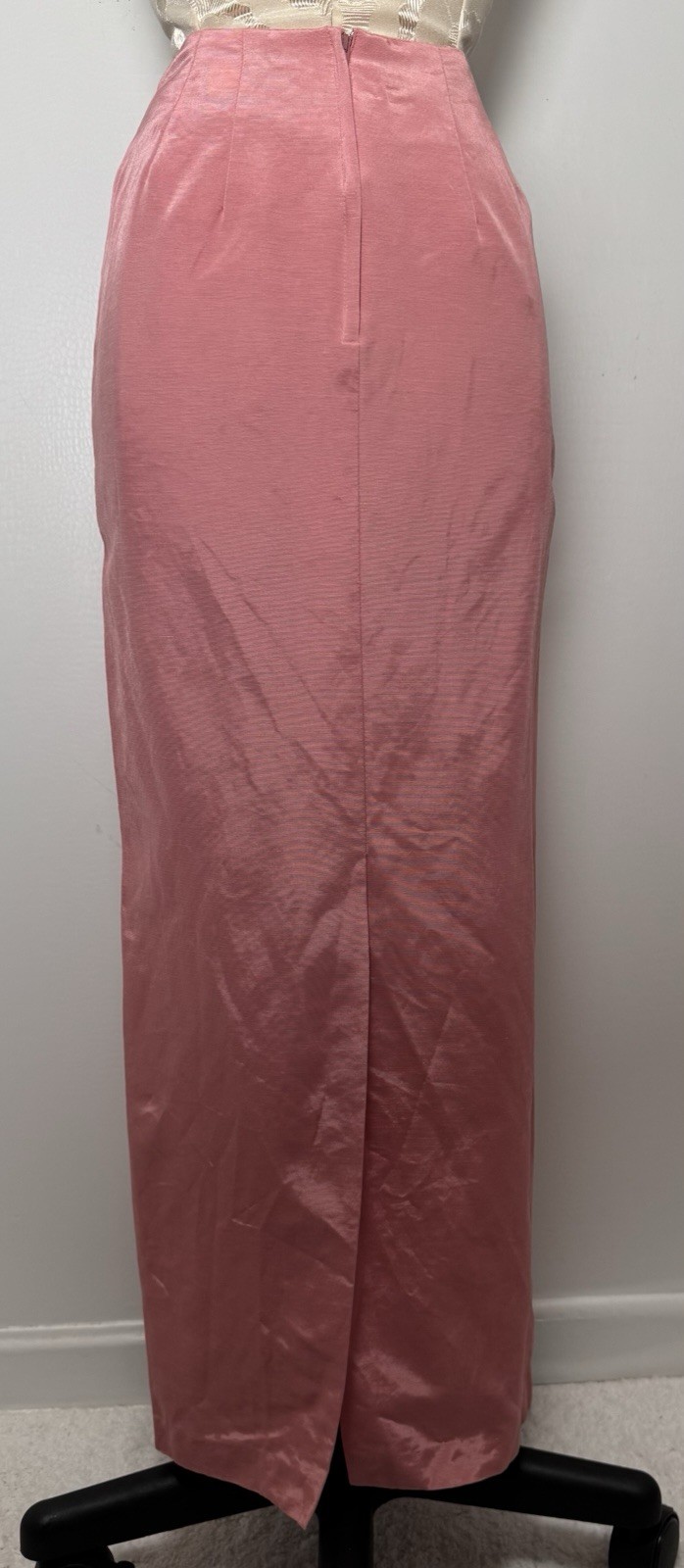 Vtg 80s Watters & Watters Pink Lace Pleated Peplum Maxi Skirt Formal Set XS/S