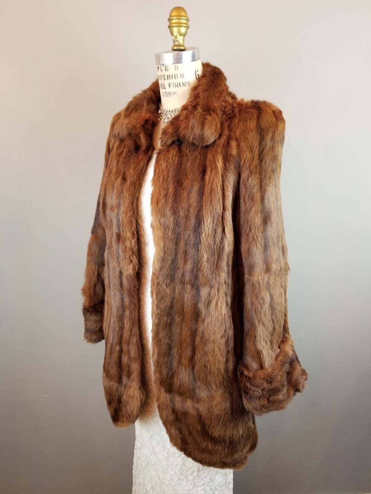 Vintage 1930’s Beautiful Brown Mink Stroller Coat w/Pockets & Embroidered Lining