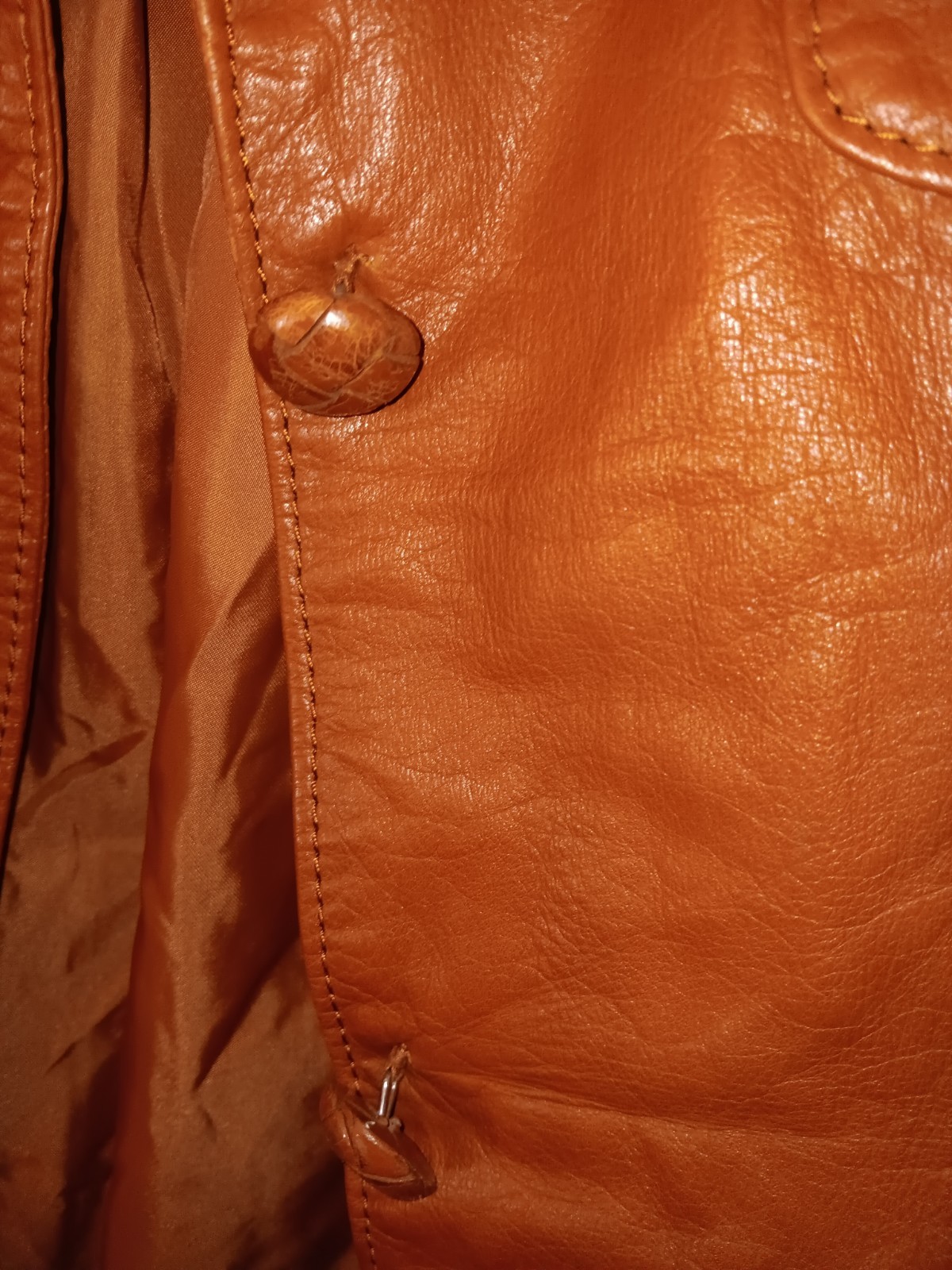 Vintage Leather Jacket Crae Carlyle Size S 70s Glossy Nutmeg Brown Fitted
