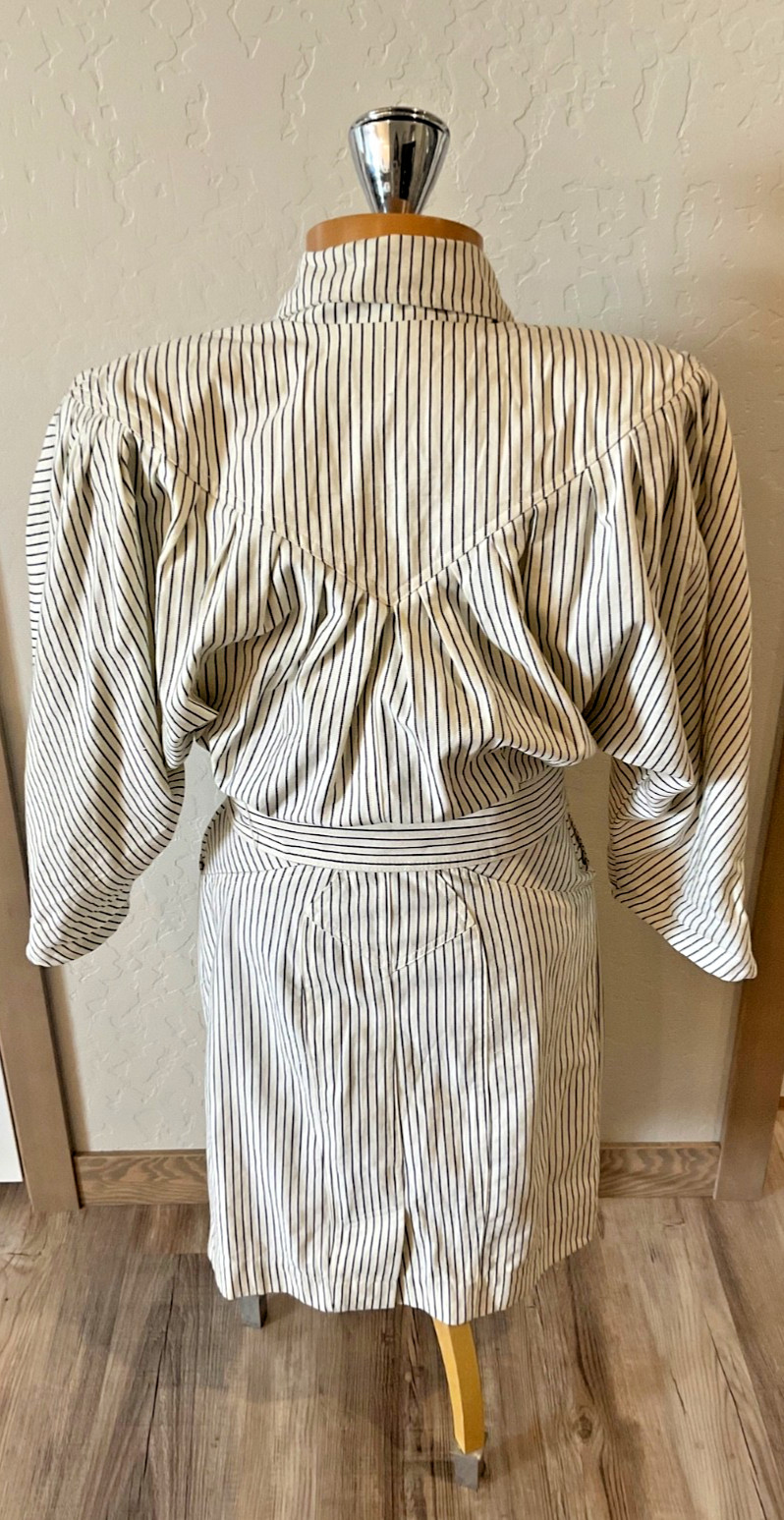 Vintage 80s Karen Alexander Pin Striped Button Down Dress w/Belt Sz 10