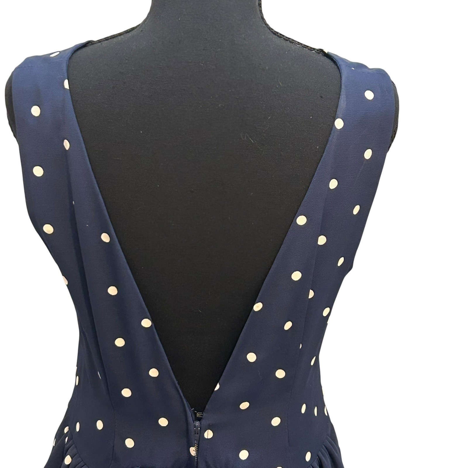 Vintage 1980s 1990s Polka Dot Dress Navy Blue Bow Lace Trussel Size XS or S