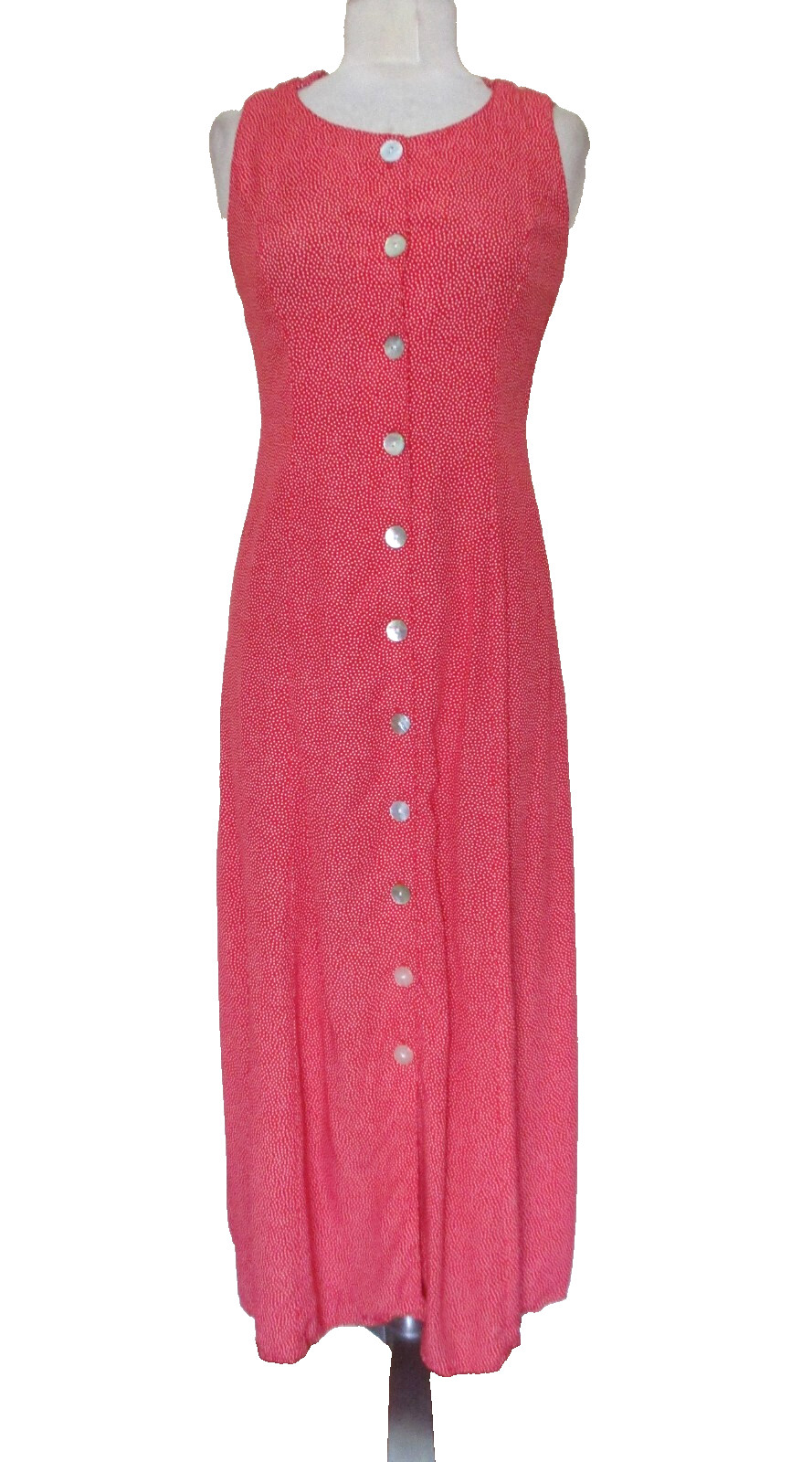 Vintage 90s Carol Anderson Maxi Dress S/M Women Red White Dot Rayon Crossback