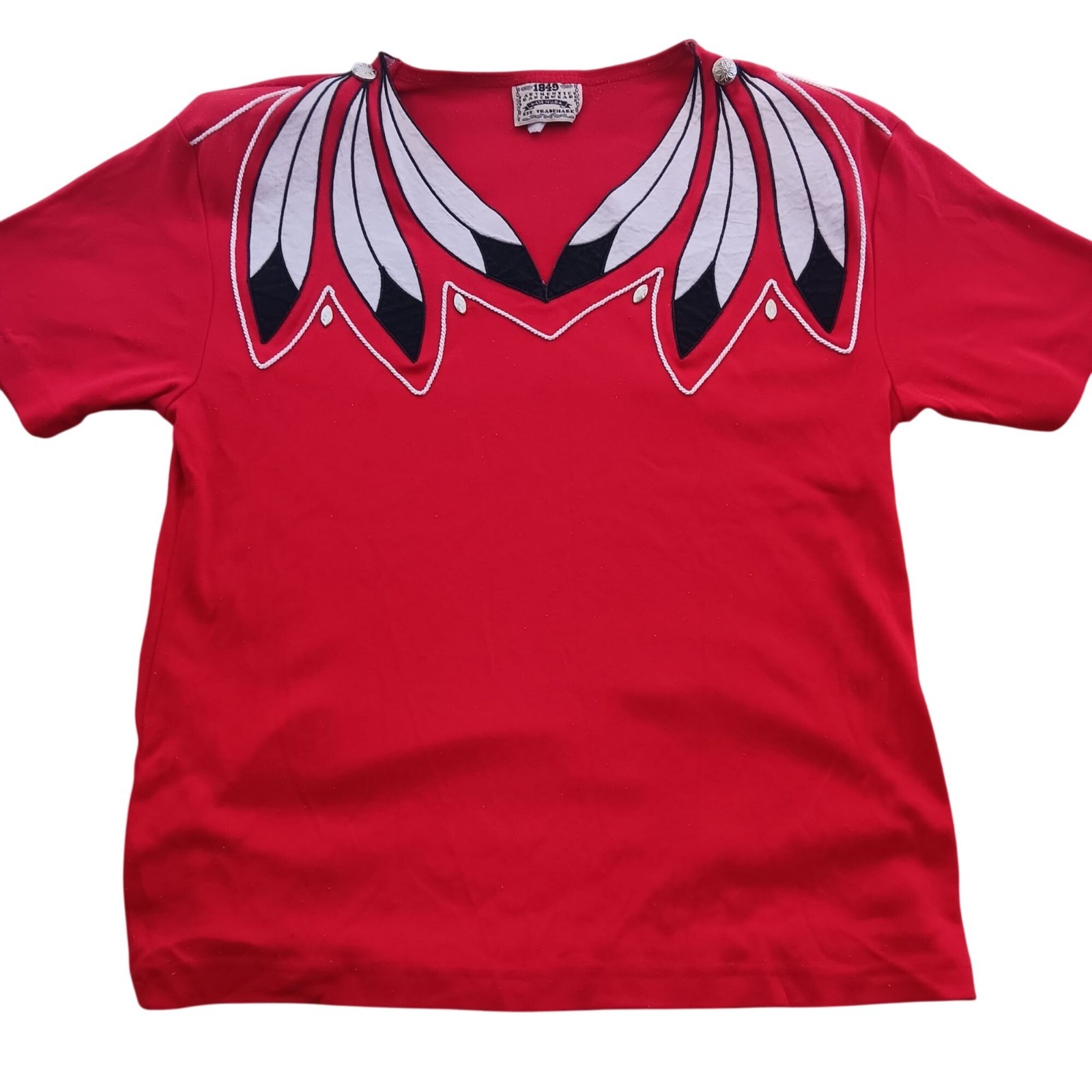 Medium Vintage Top 1980’s 1849 Authentic Ranchwear Red Western Shirt Feathers