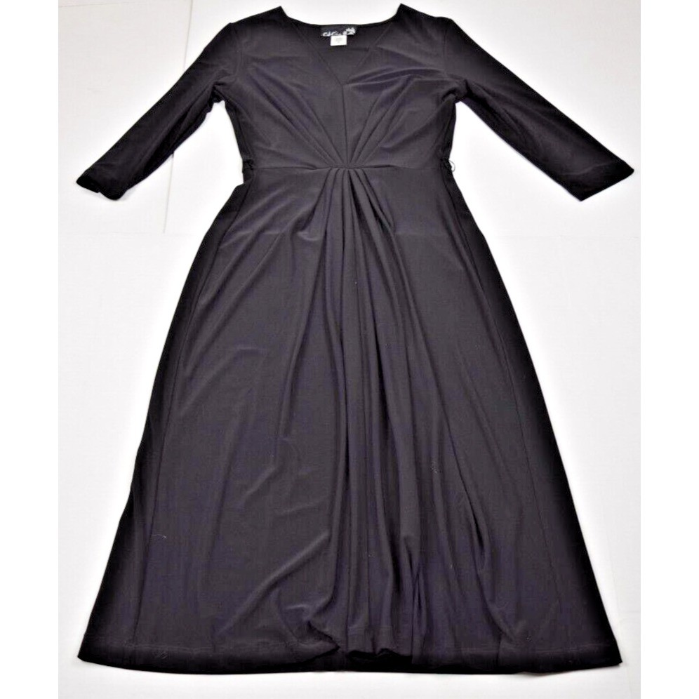 Vintage Dress CSC Studio Size XS 90s Black V-Neck Belted Below Knee Made USA