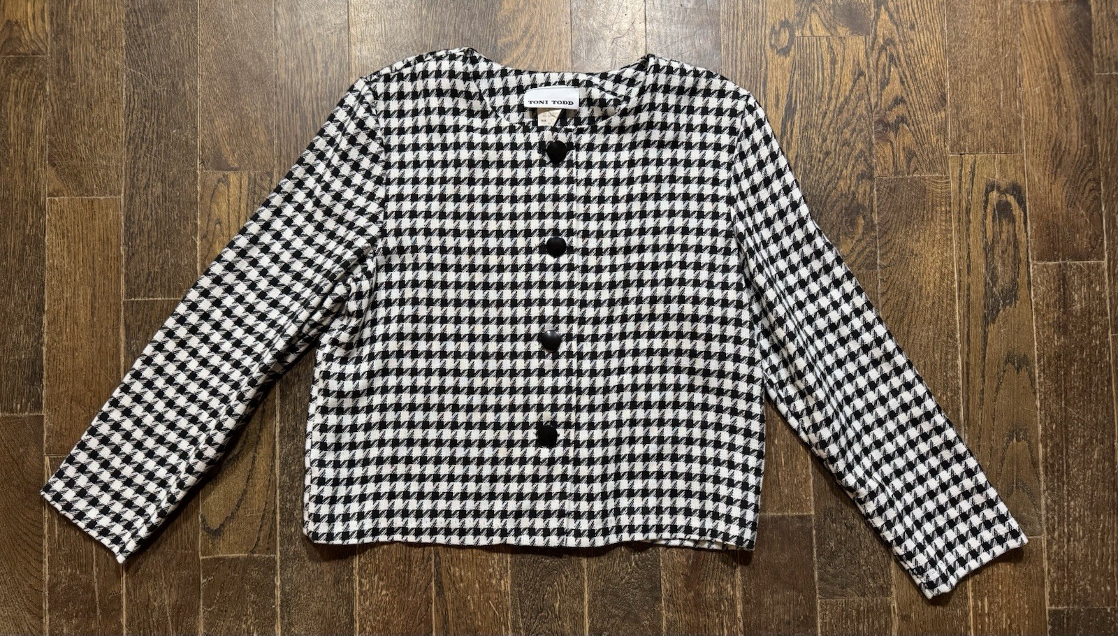 Toni Todd Blazer Women’s Size 12 Short Black White Checkered 4 Button Front VTG