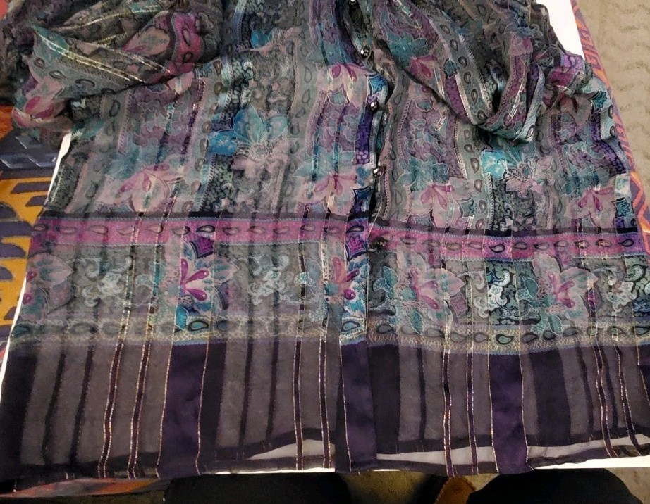 Vintage The Silk Farm 100% Silk Sheer Metallic Thread Blouse Elegant Evening 12