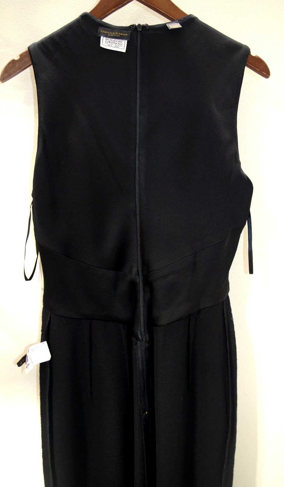 B6 Vintage Donna Karan Wool & Satin Little Black Dress 12 Formal USA Made Lined