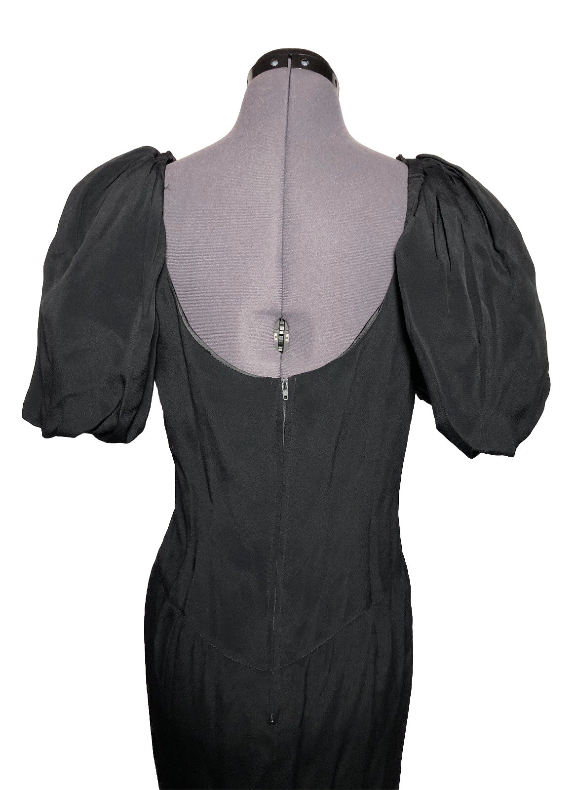 Vintage 80s Prom Dress Black Puff Sleeve Fitted Cocktail Evening Dress 35-31-38