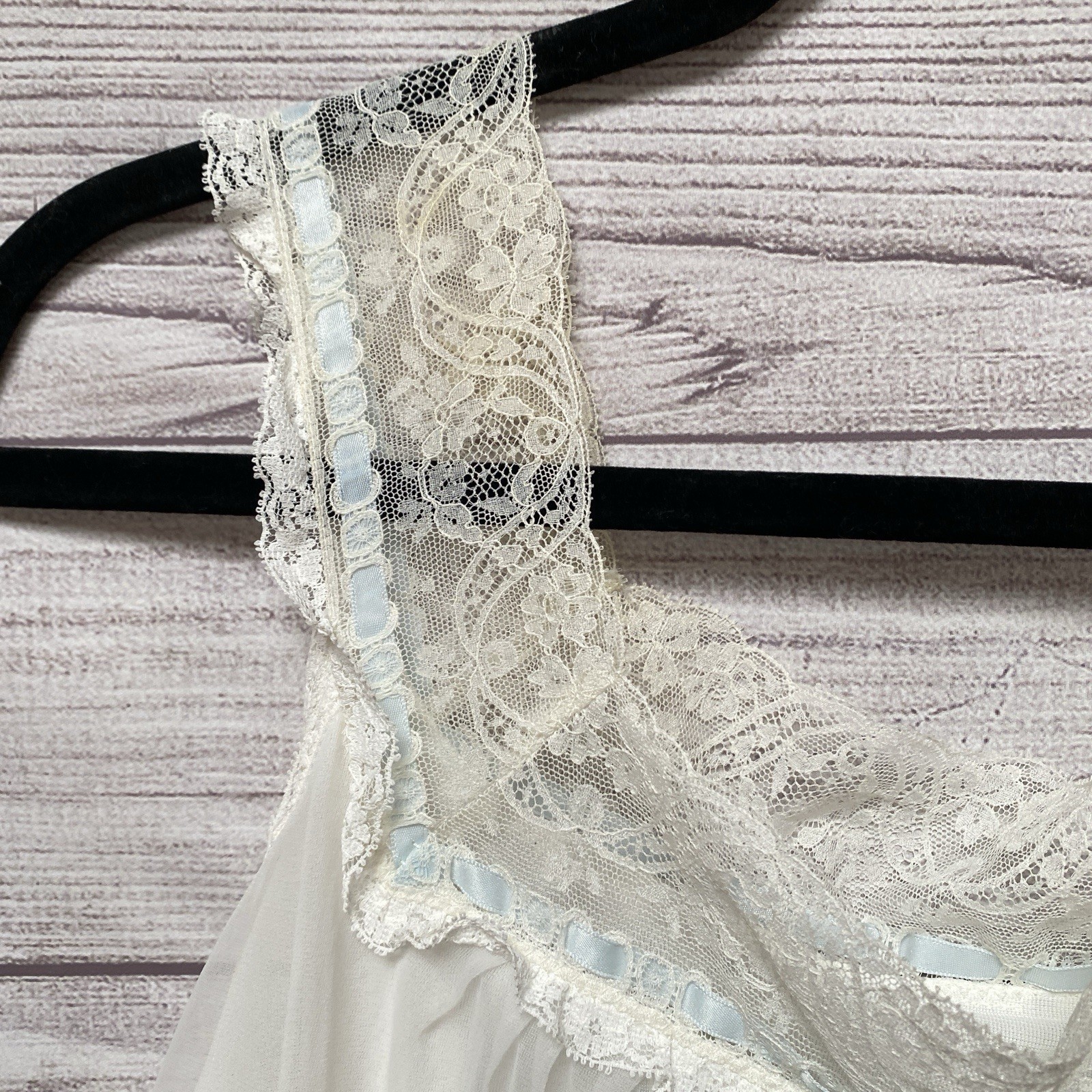 Vintage LISETTE Nylon CHIFFON Babydoll Nightgown S Lined Lace Trim