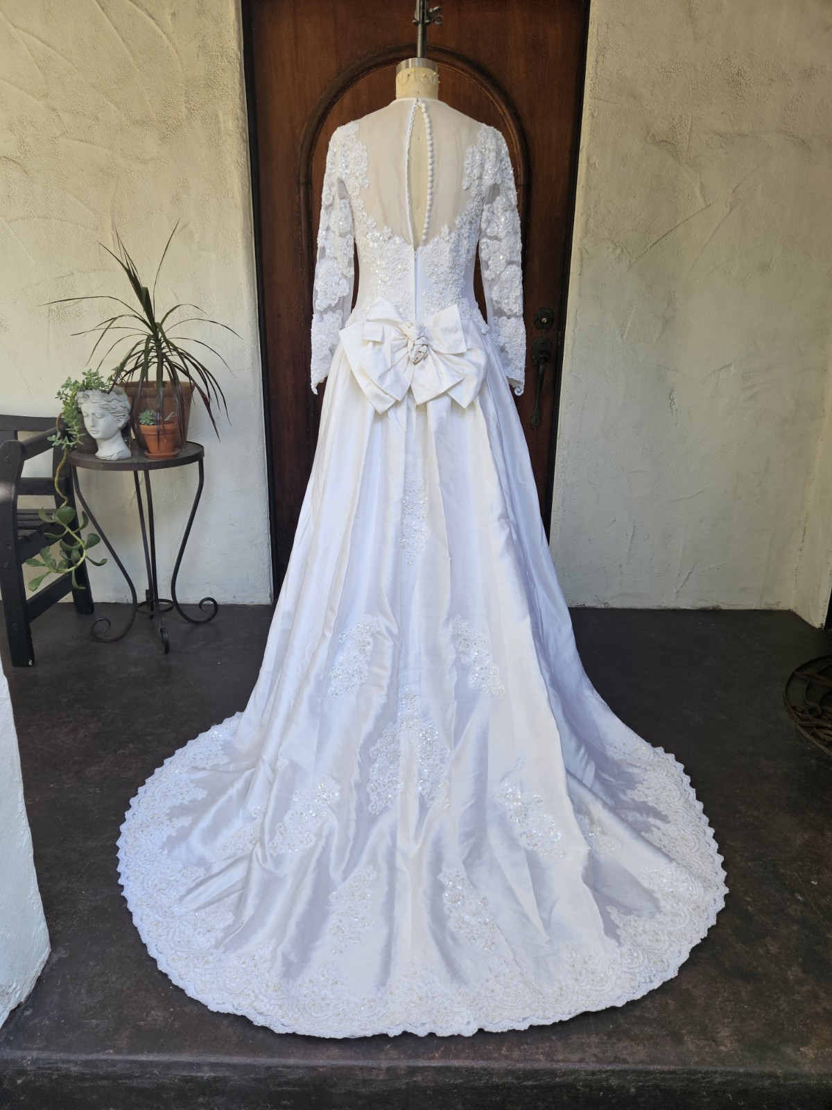 Vintage 90s Wedding Dress Princess Ballgown Basque Waist Silk Dupioni Size 10
