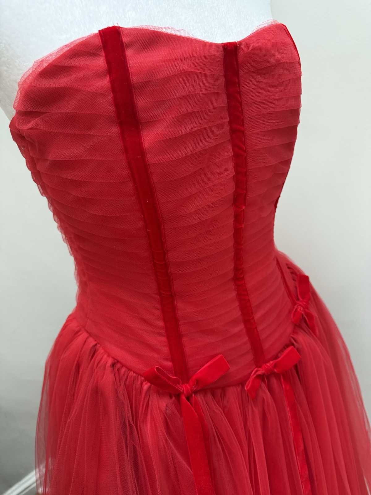 Vtg Red Tulle Poofy Dress Hi Low 50s Style Y2K Party Prom XS/S Christie Helene*