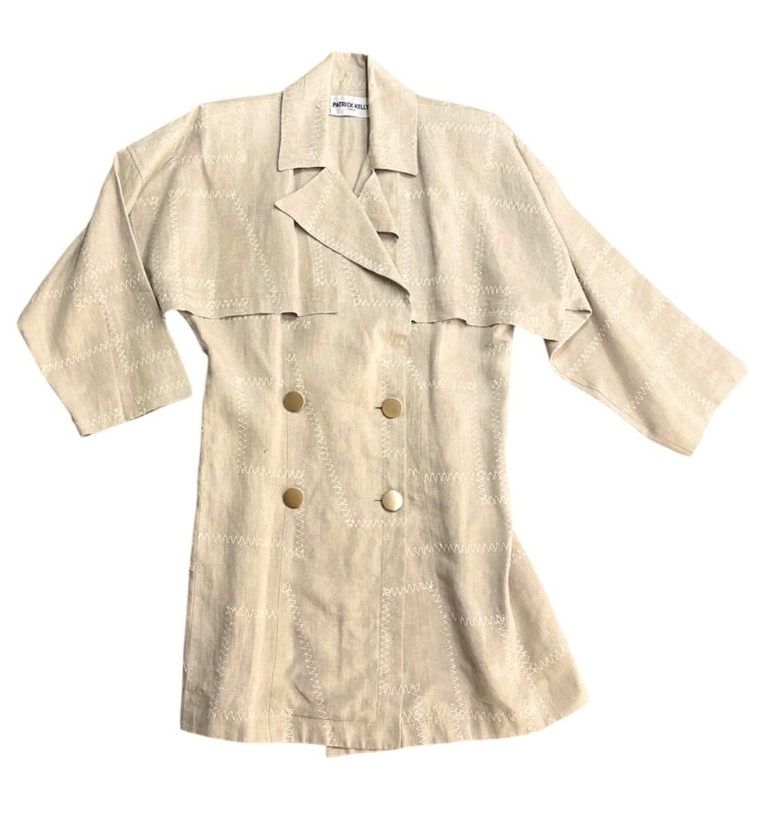 Patrick Kelly Paris Authentic 80s Double Breasted 100% Linen Trench Jacket Sz 38