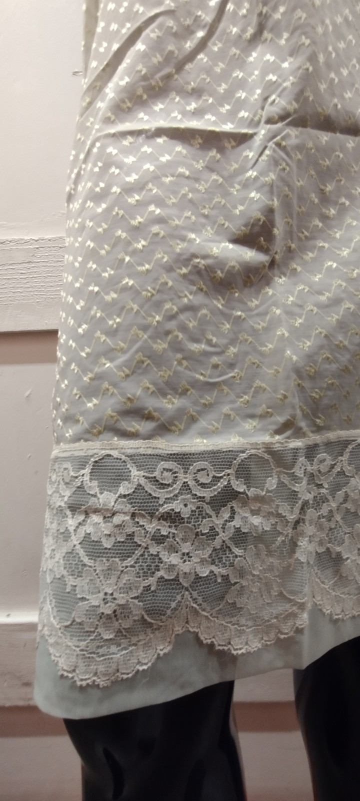 Lace Skirt Slip Chartreuse 50s Nylon Sheer On Mint White Lace Medium VINTAGE