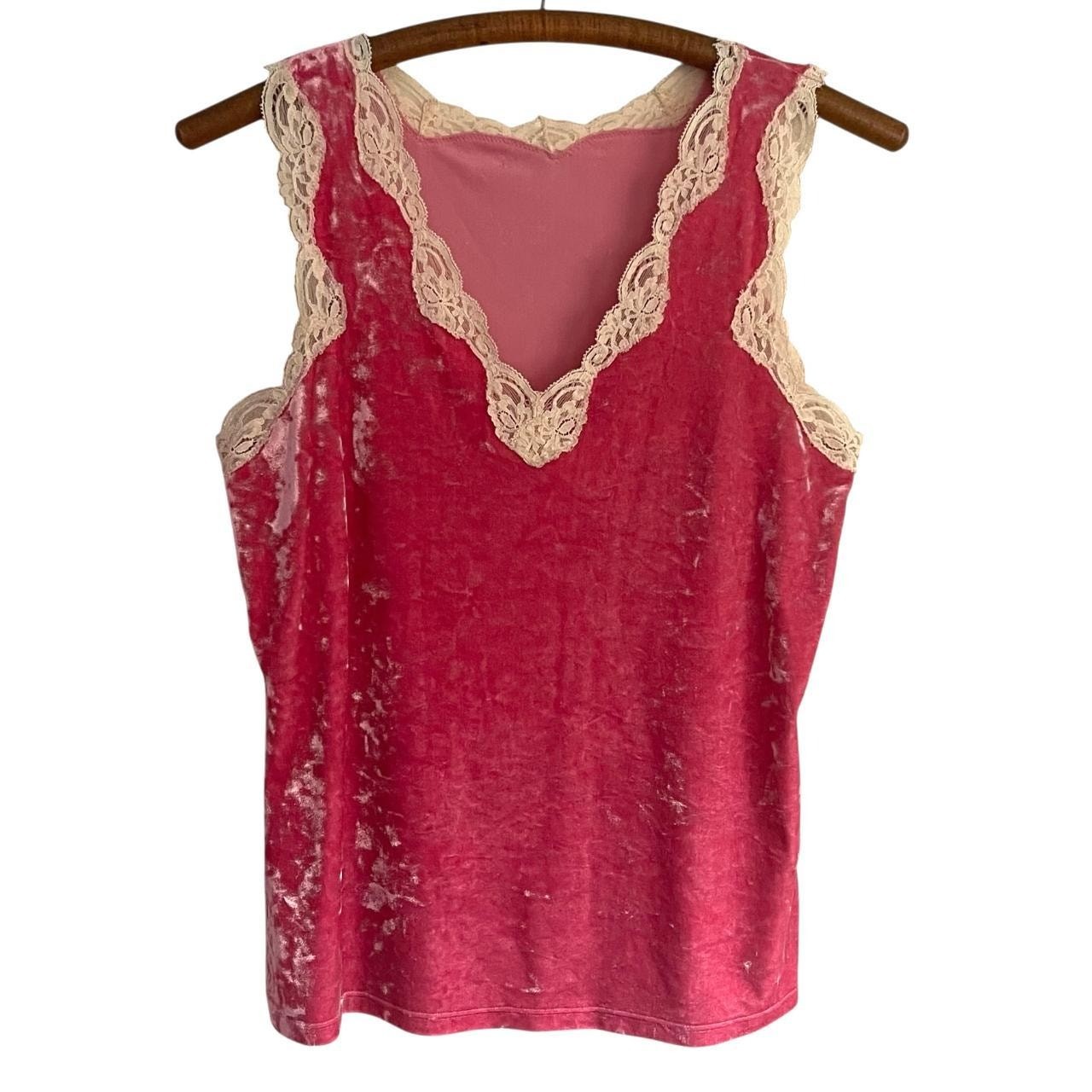 Pink Velvet Cream Lace Tank Top: 90s, Y2K