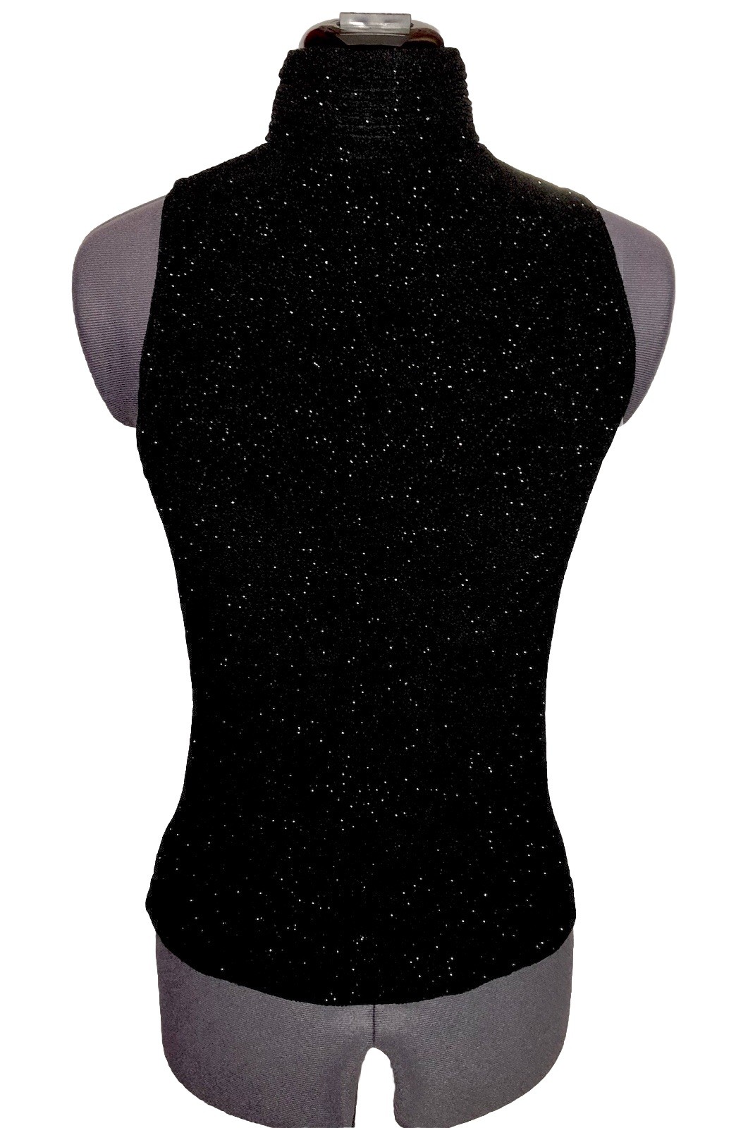 Vintage 1990s Jeffrey & Dara Evenings by Tom Barra Black Glitter Mock Neck Top M