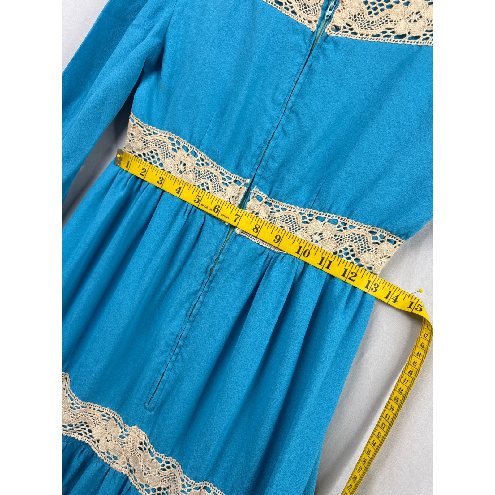 Vtg 70s Handmade Prairie Maxi Dress Women S Crochet Hippie Lace Empire Waist