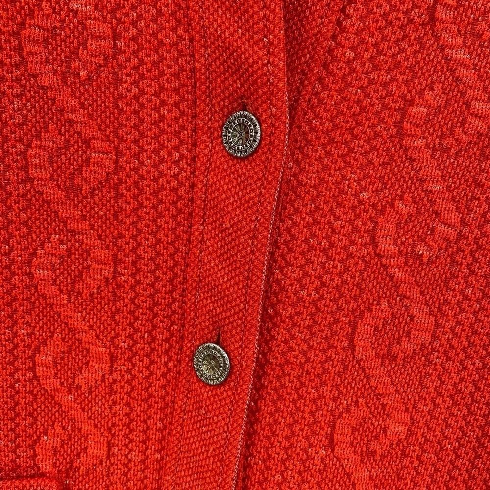 Vintage 60s Cable Knit Orange Cardigan Womens Medium Large Button Regent Street
