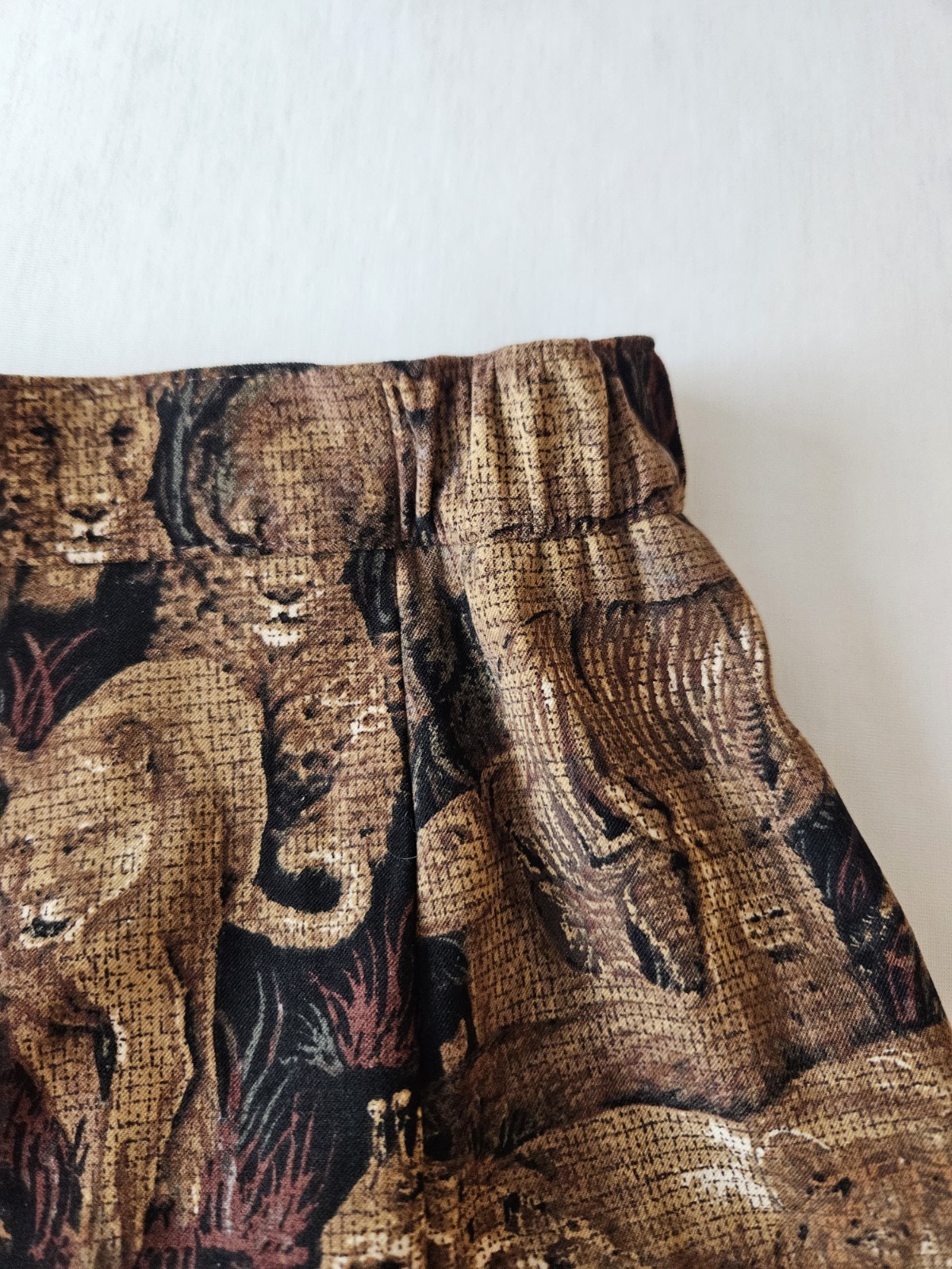Vtg Sharon Young Animal Print Zebra Lion Giraffe Brown Corduroy-ish Pants 8