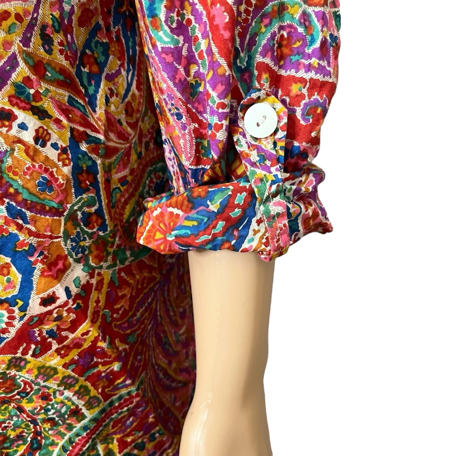 70s VTG Paisley Midi Shirt Dress Large Colorful Retro Psychedelic Hippie