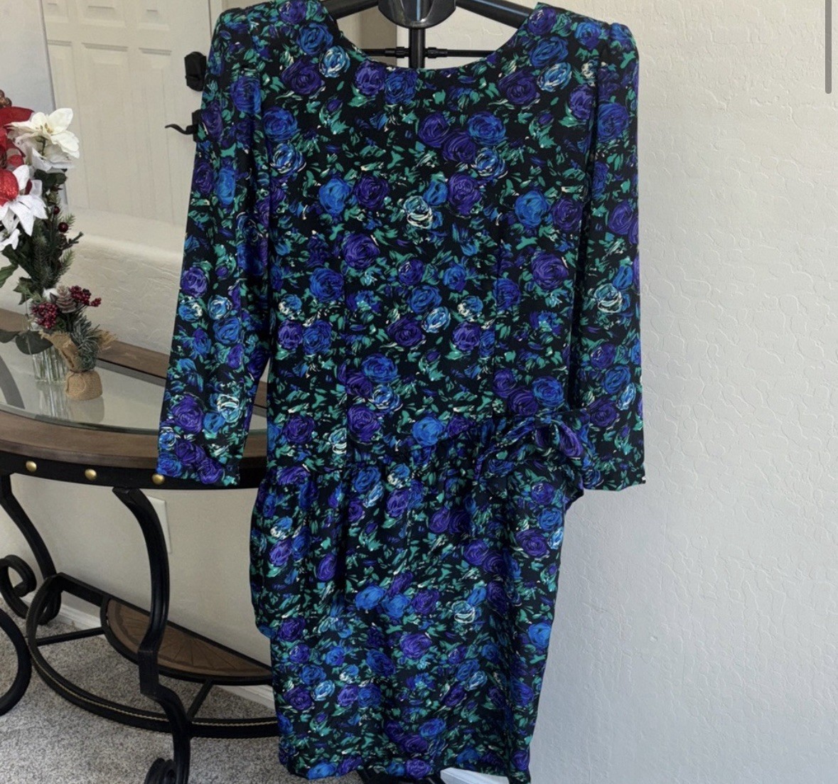 Vintage 1980s FLORAL DRESS SHELLY MICHAELS Size 11/12 Padded Shoulders
