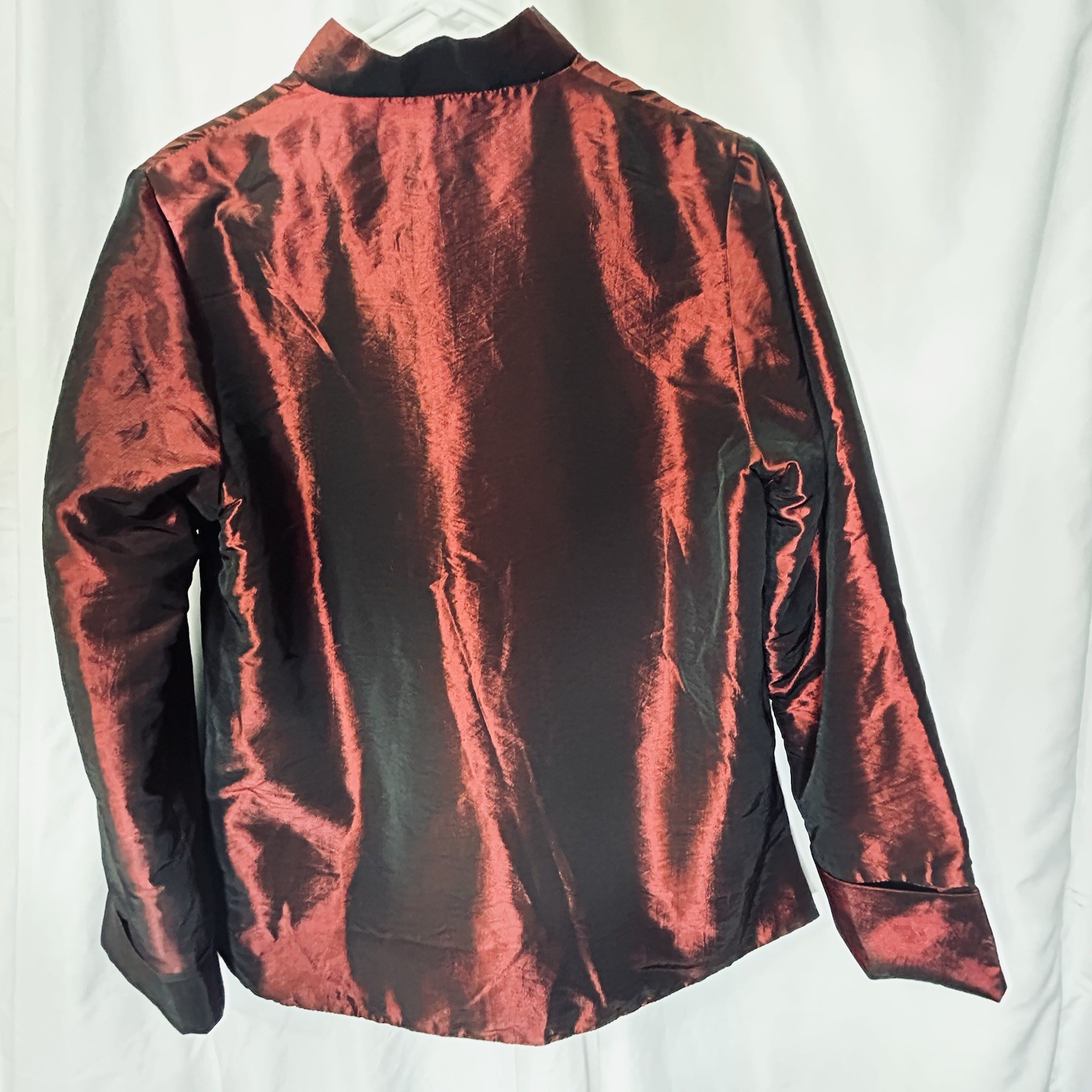 Vintage Silk Iridescent Mygaman Chinese Tang Suit Jacket M Burgundy Frog Closure