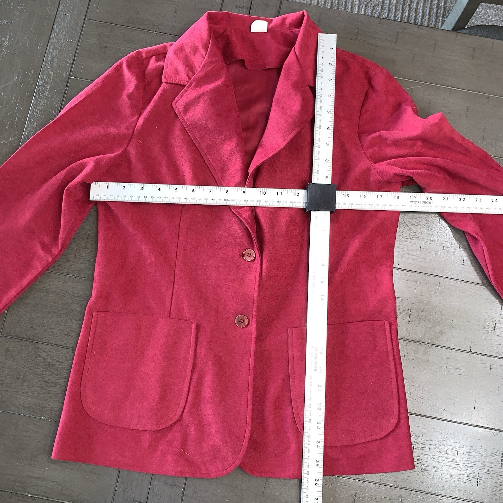 B2 80s Velour Blazer Jacket Sz M Pink Fuchsia Button Career Office Preppy