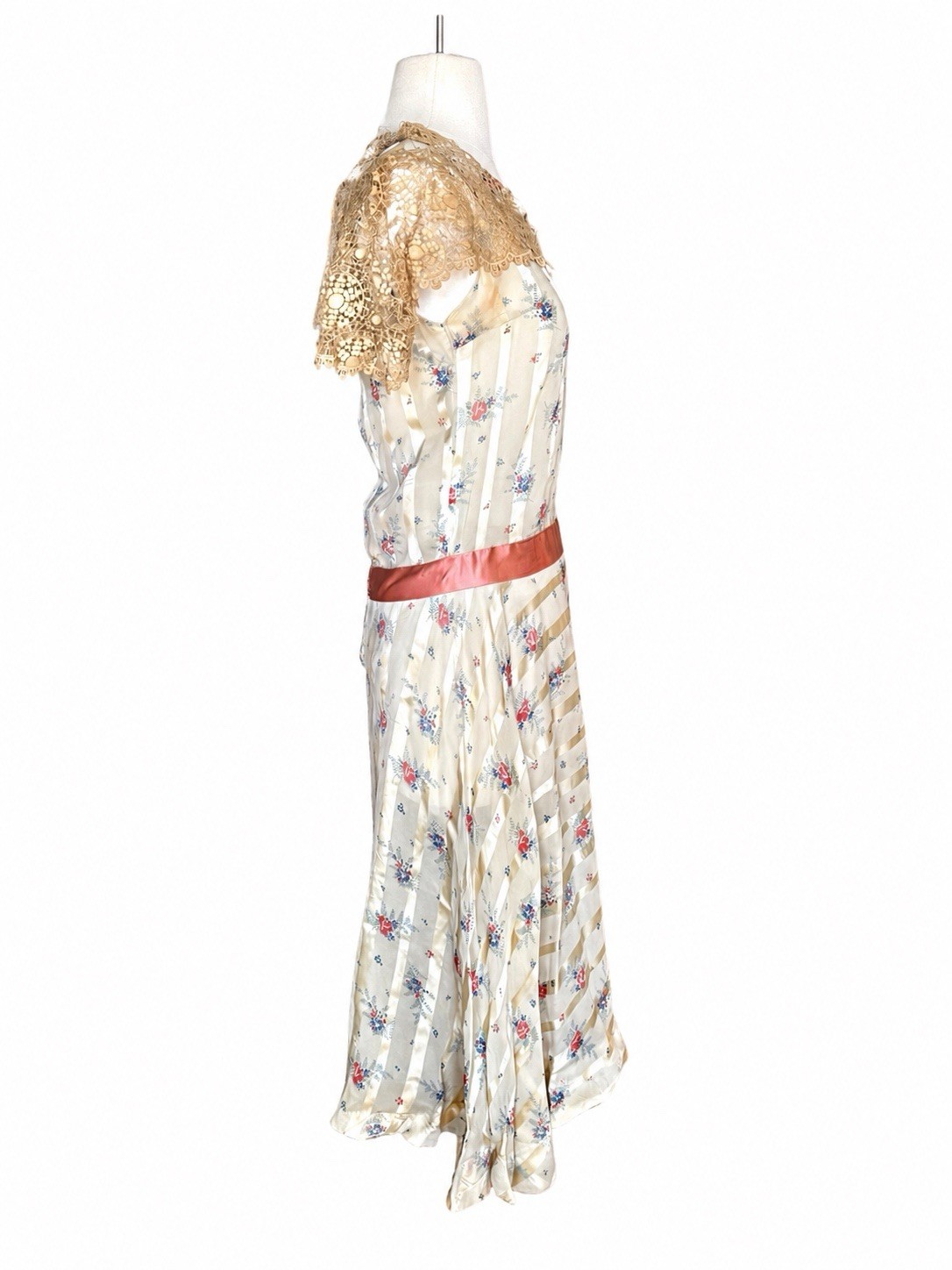 Vintage 1920s Paramount Studios Silk Floral Ribbon Stripe Day Dress 20s Antique