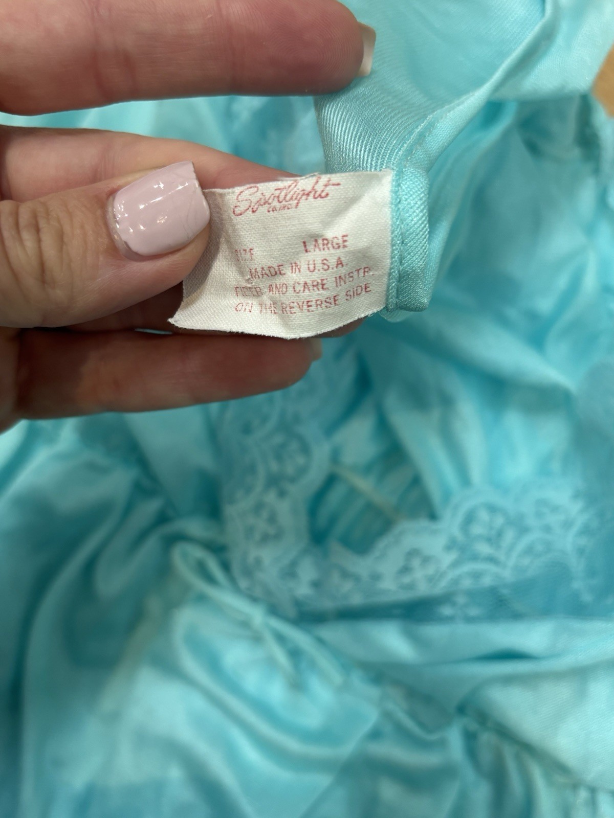 1970s Spotlight aqua blue nylon romantic lace long nightgown L