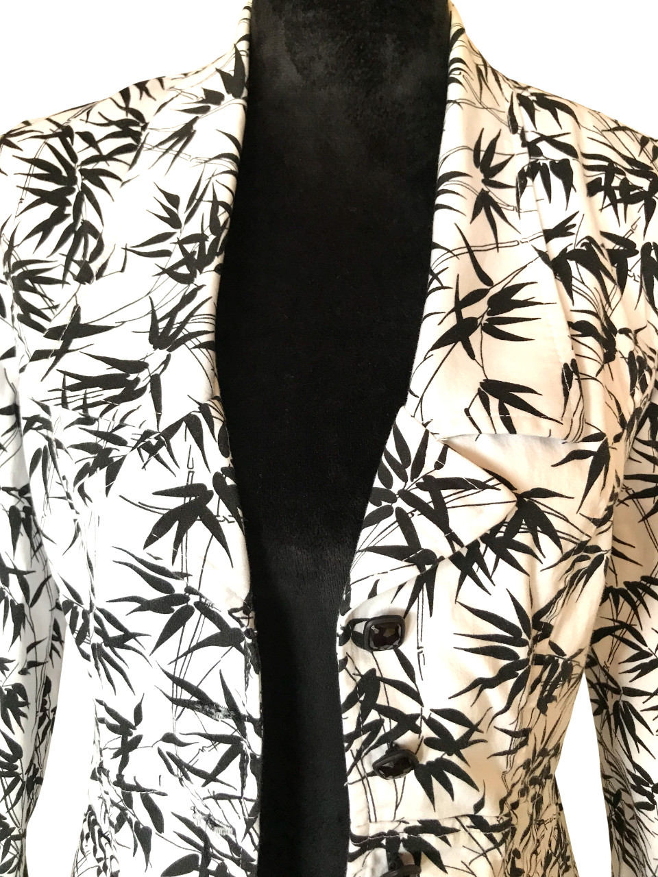 VTG 80s Joseph Ribkoff Blazer Button-Down Jacket, Black White Fern Print Size 8