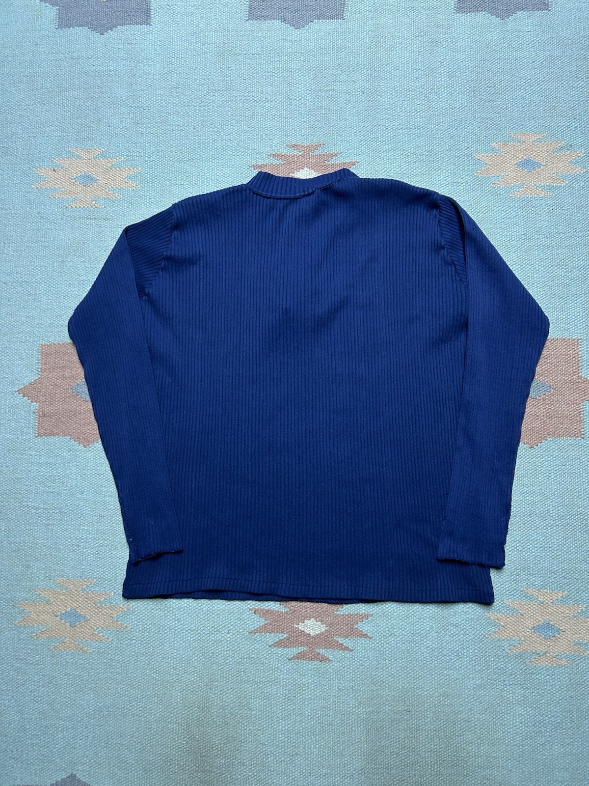 Vintage 1970s long sleeve henley t shirt ribbed navy blue polyester women’s S/M