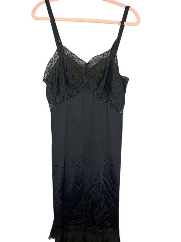 Vintage Floral Lace Lingerie Slip Dress Black 38 Retro Festive Sexy Feminine 60s