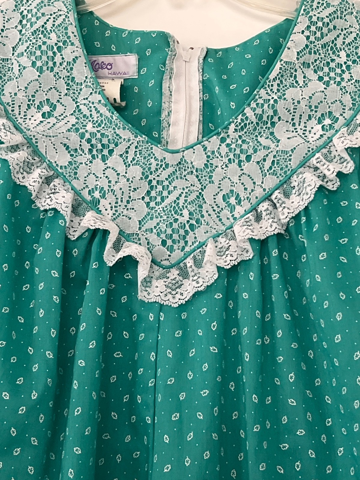 Vintage Mako Hawaii Long Aqua Blue Green Dress 3/4 Sleeve Size 13/14