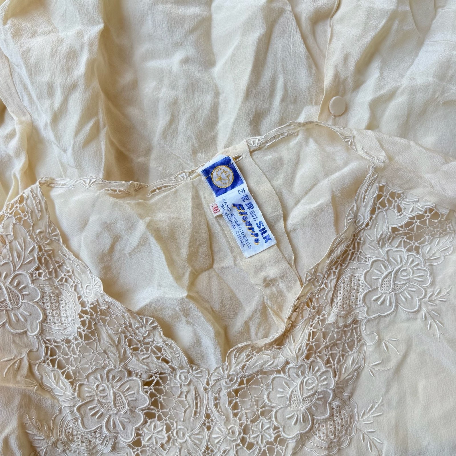Vintage 100% Silk Hand Embroidered Lace Detail Blouse