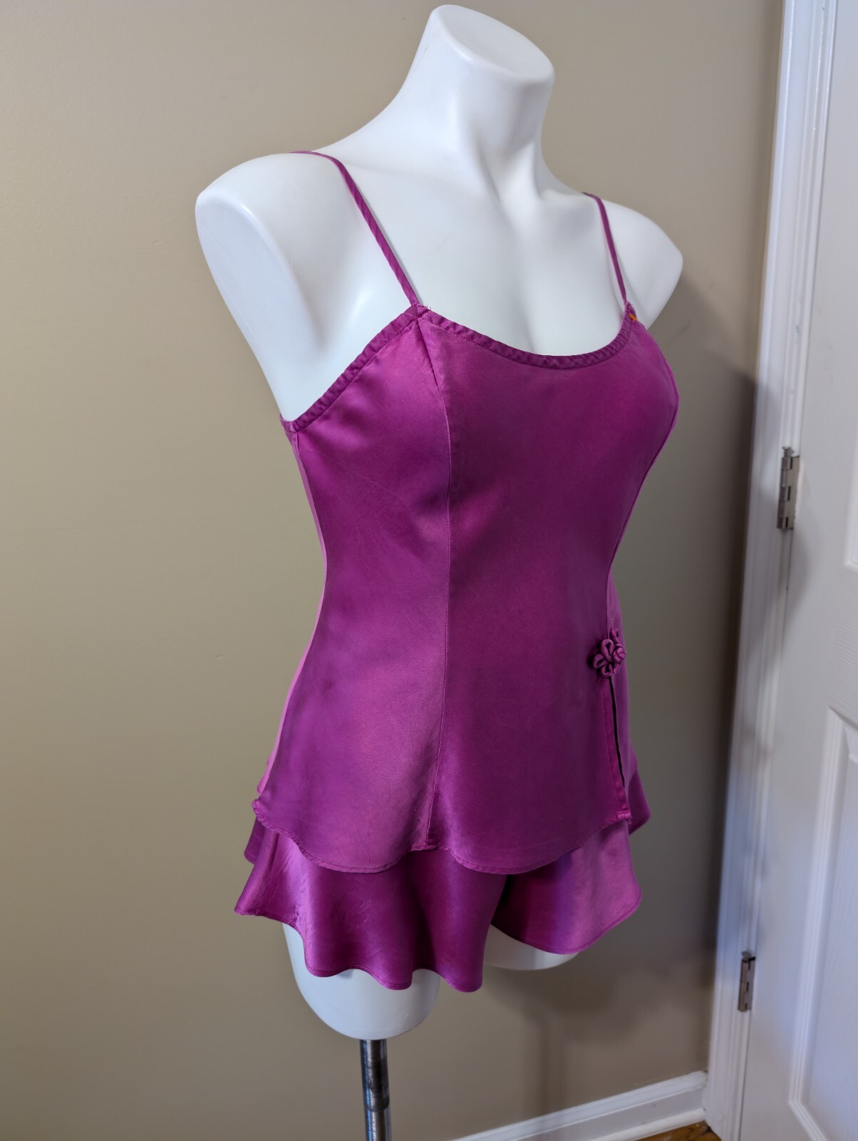 Vtg VICTORIA’S SECRET 100% Silk Fuchsia Pink Cami & Tap Panties Gold Label Sz S