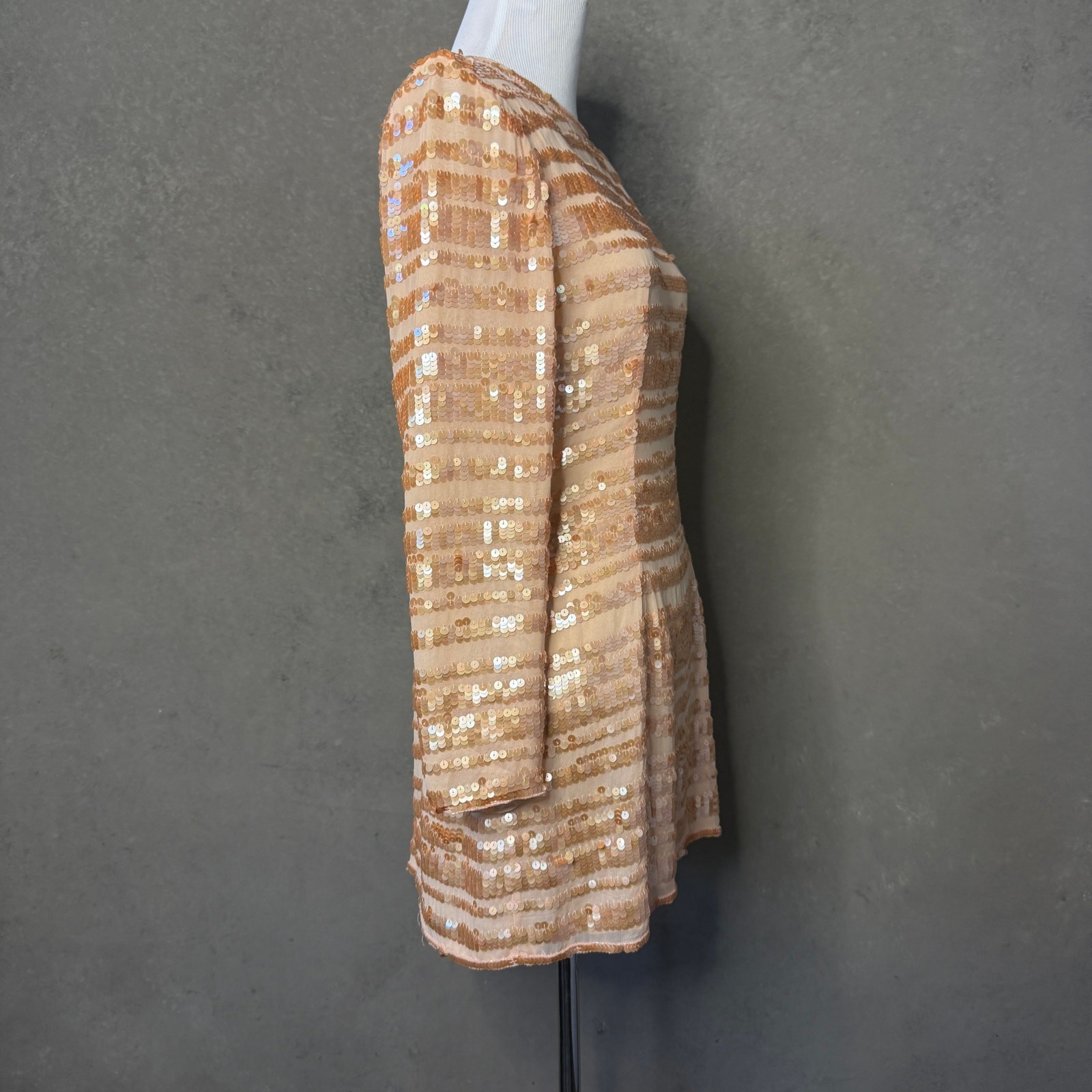 Saks Fifth Avenue Vintage Silk Sequin Mini Dress Sz 6 Gold Champagne 80s Glam