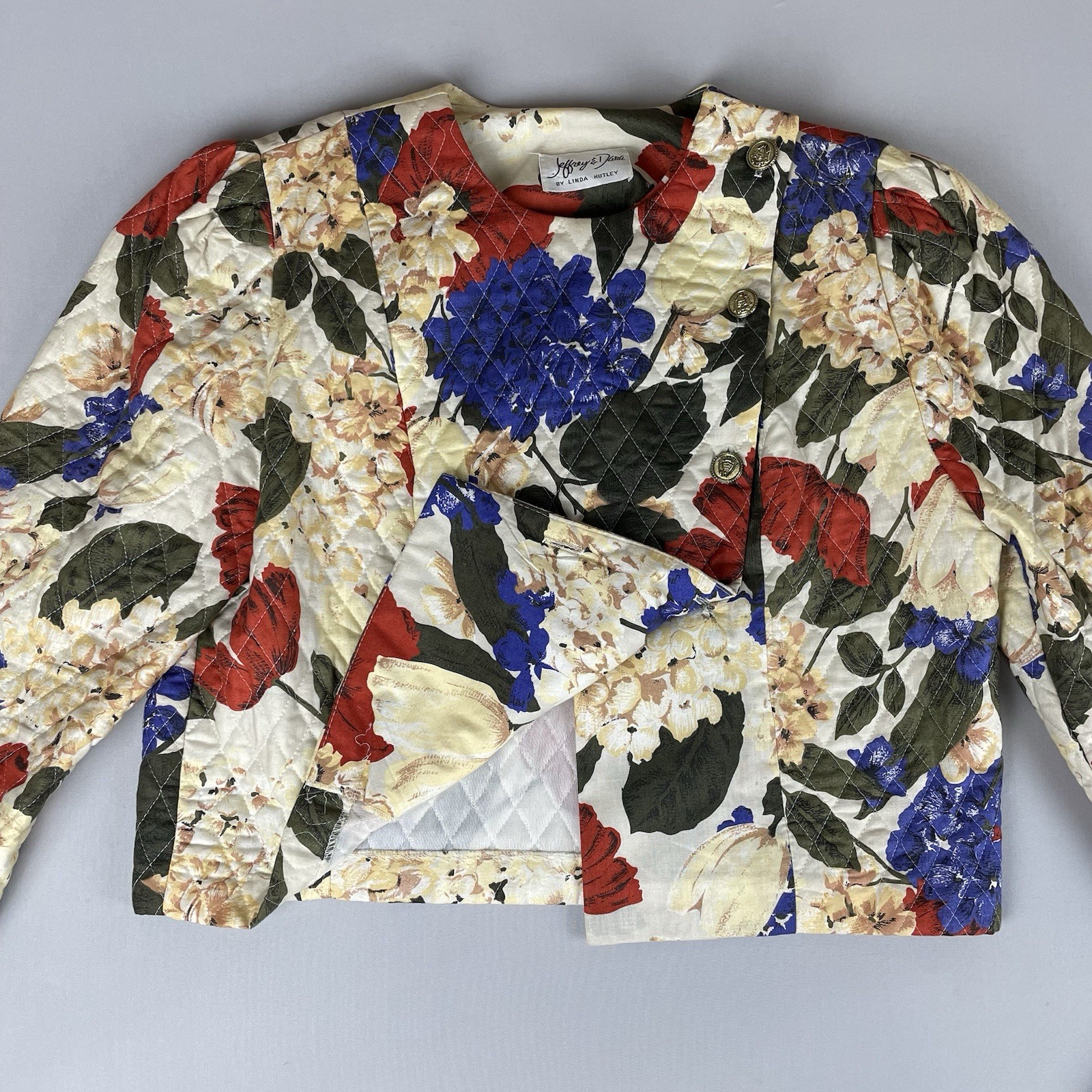 Jeffrey & Dara 2 Piece Vintage Dress 80’s Quilted Women’s Sm Bold Floral Print