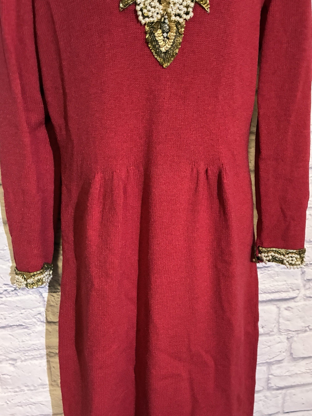 Don Sayres for Wellmore Vintage 1960s Red Wool Beaded Sequin Knit Dress Size 6
