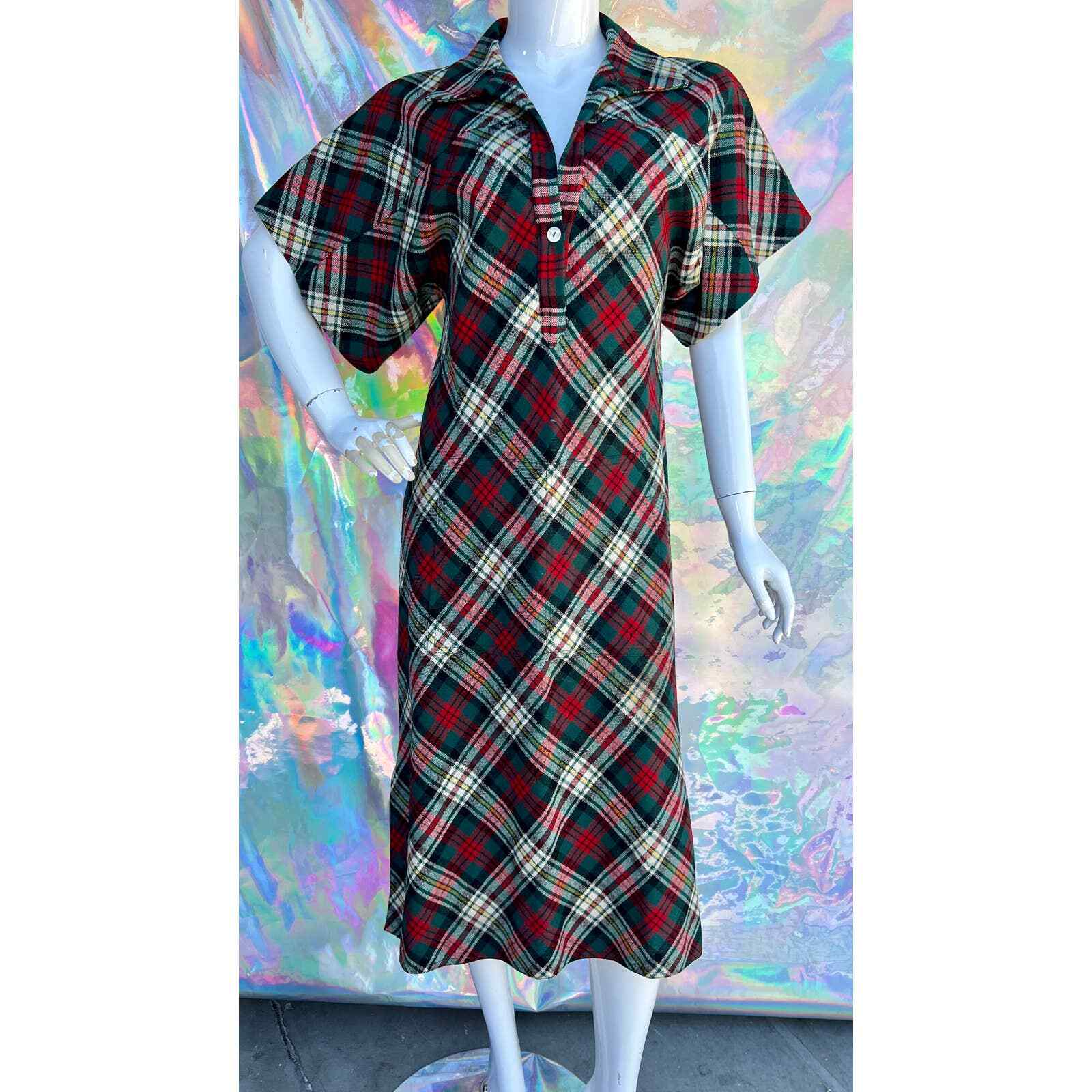70s Scotch Tape Plaid Print Shirt Dress by Paulette King