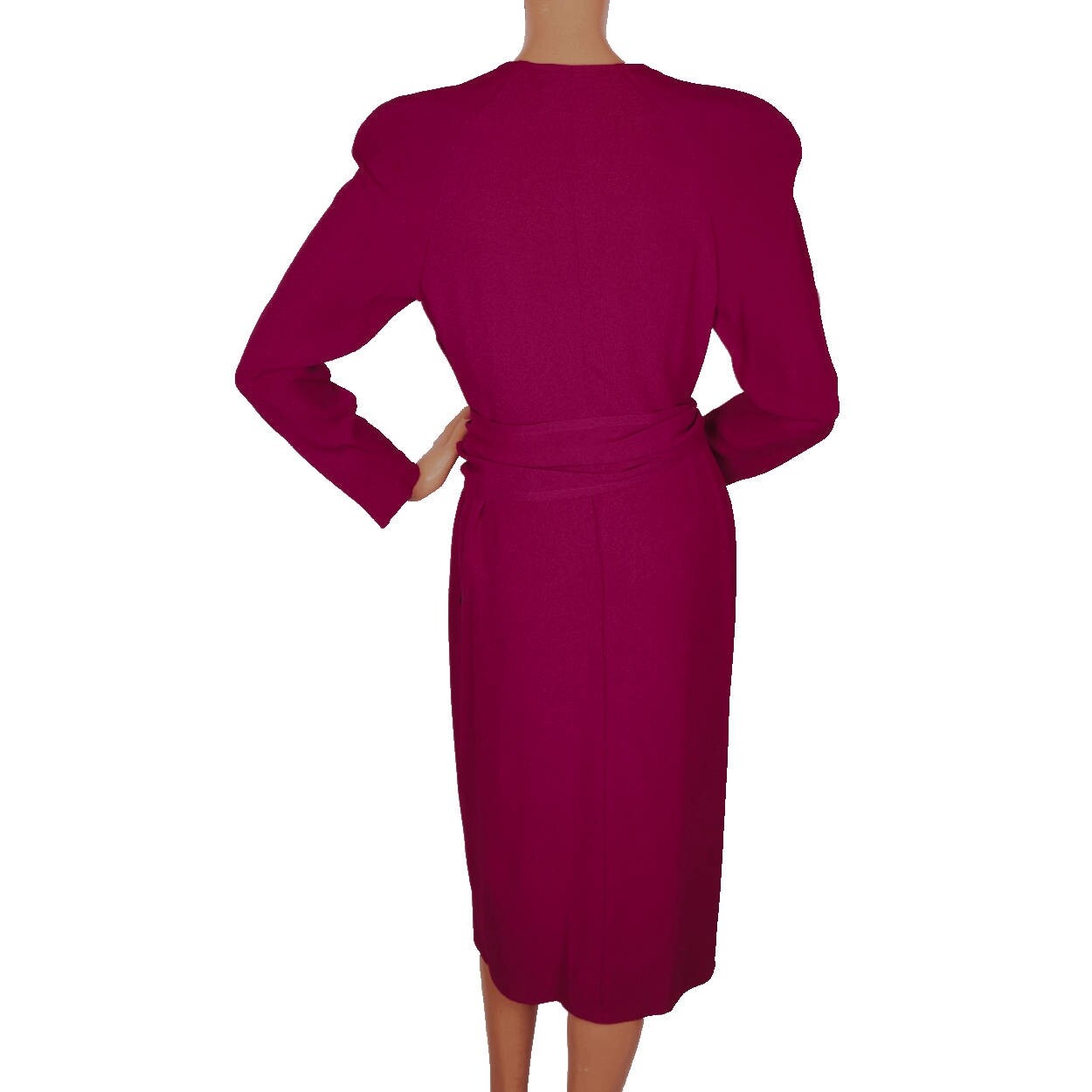 Vintage 1980s Sonia Rykiel Magenta Crepe Dress w Wraparound Top Size M