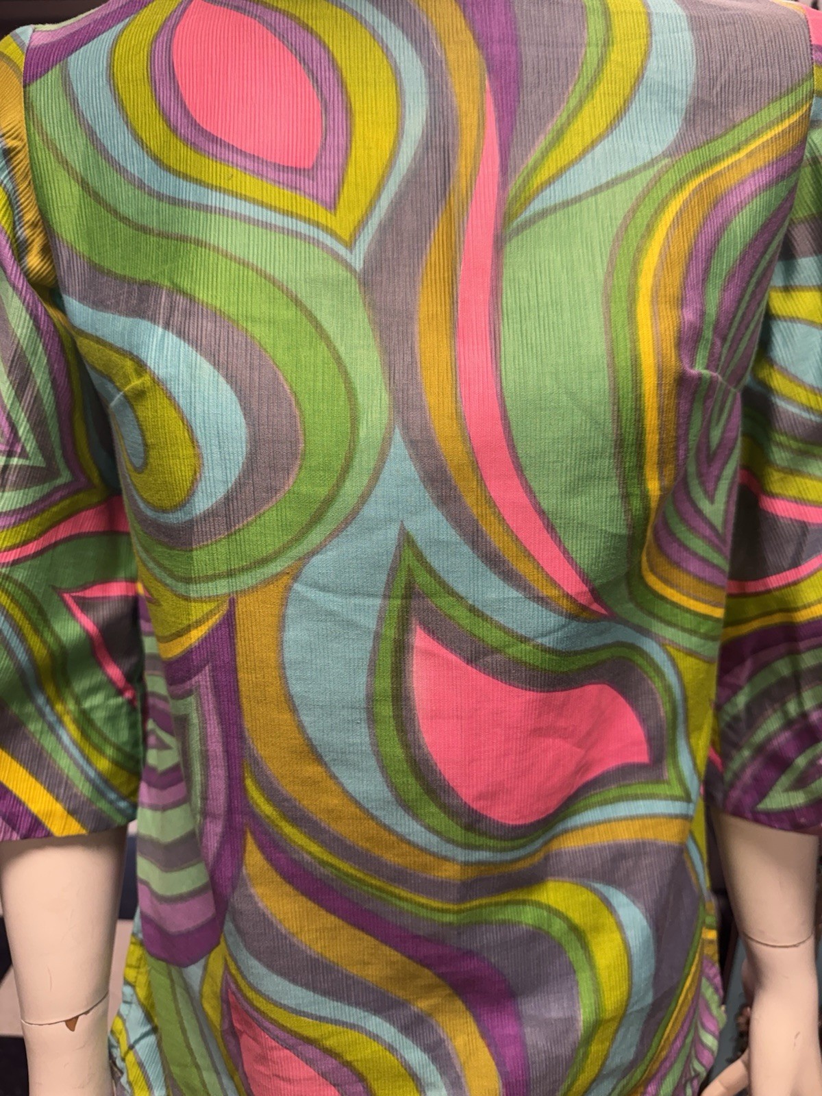 1960s Handmade Psychedelic Top With Back Buttons Mid Bell Sleeves