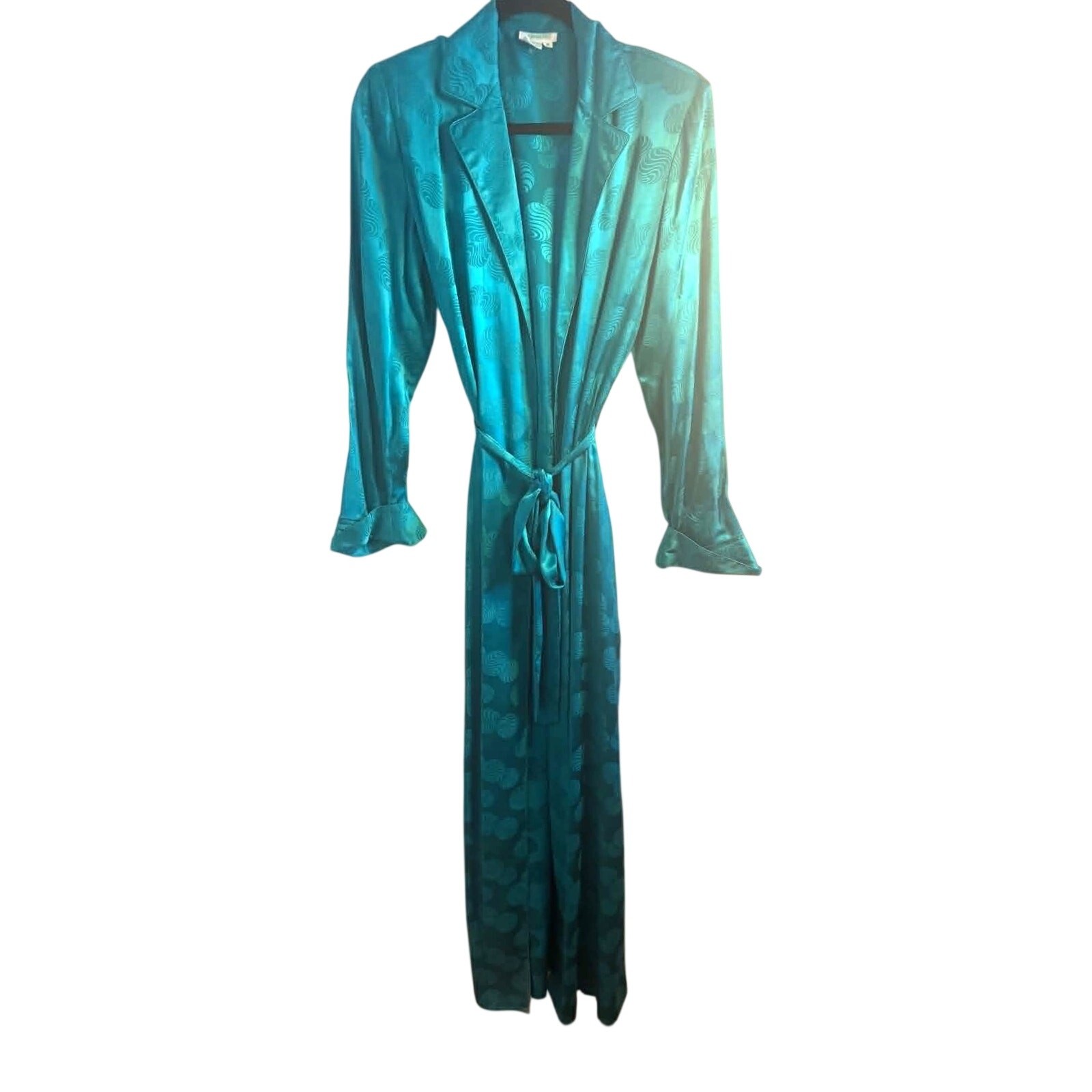 Vintage Galadriel 100% Pure Silk Teal Robe NWT Belted Pockets Made Hong Kong