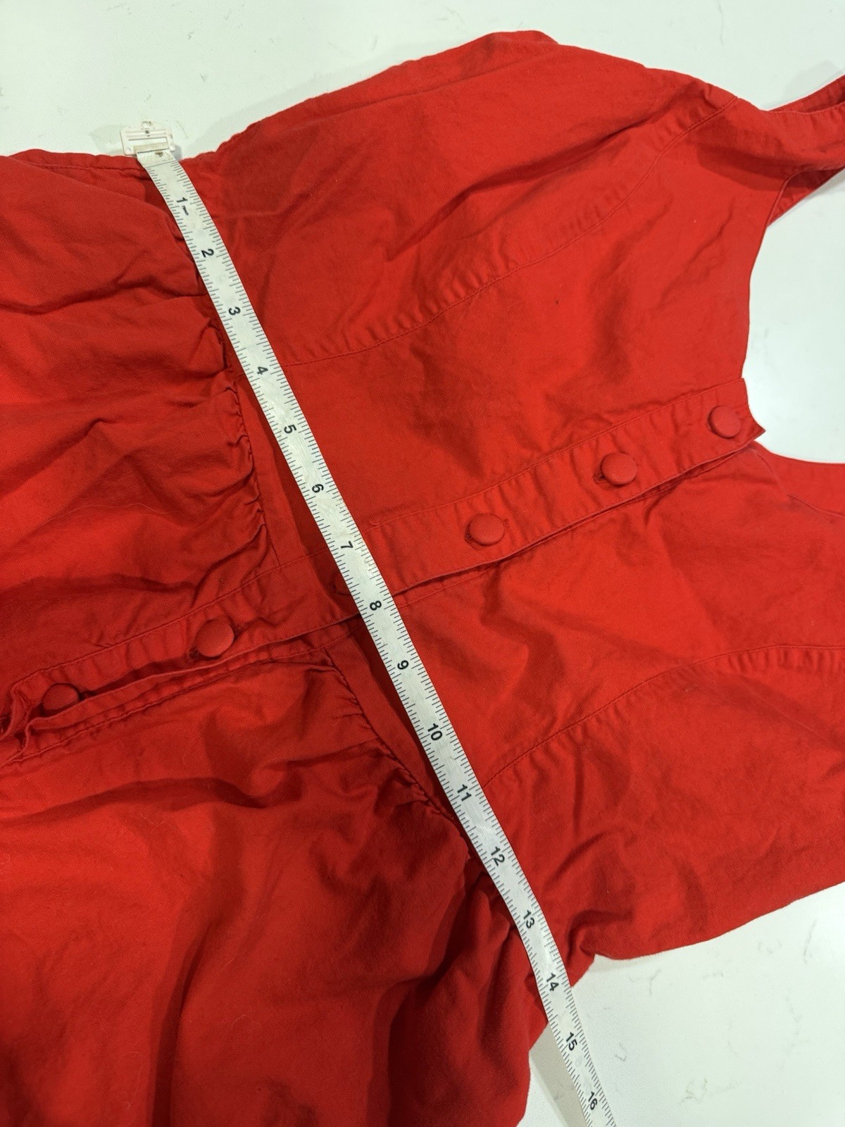 Vintage 1980s Red Romper Button Up Lace Back Pockets Size S Cotton Fashion Force