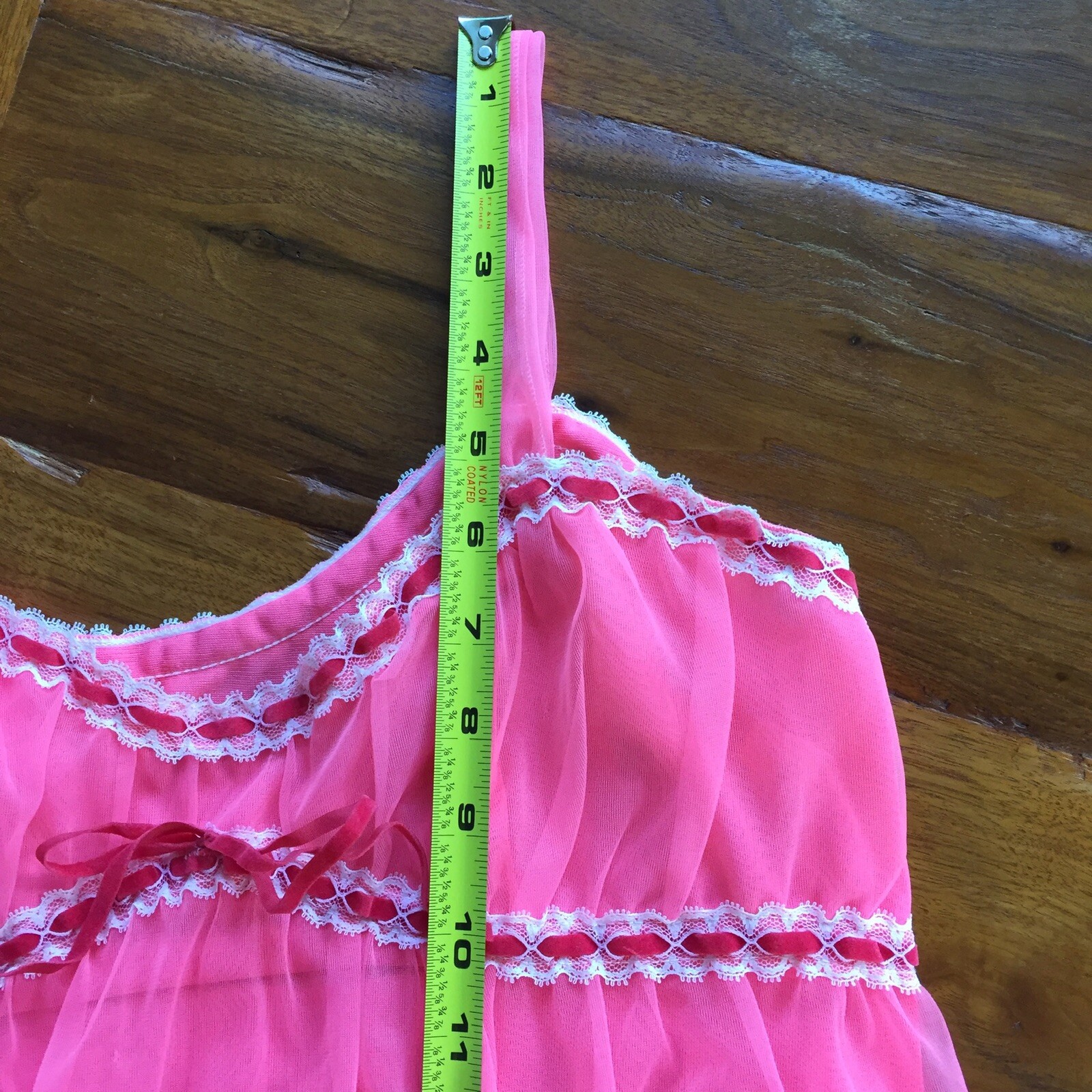 Vtg 60’s Lisette Chiffon Overlay Goddess Nightgown Lingerie 34 Lace Trim