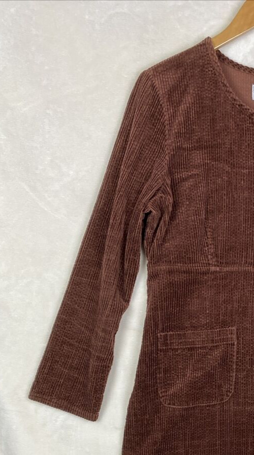 VTG 90/Y2K Real Comfort Corduroy Dress Womens 10 Brown Thick Heavy Pocket Midi