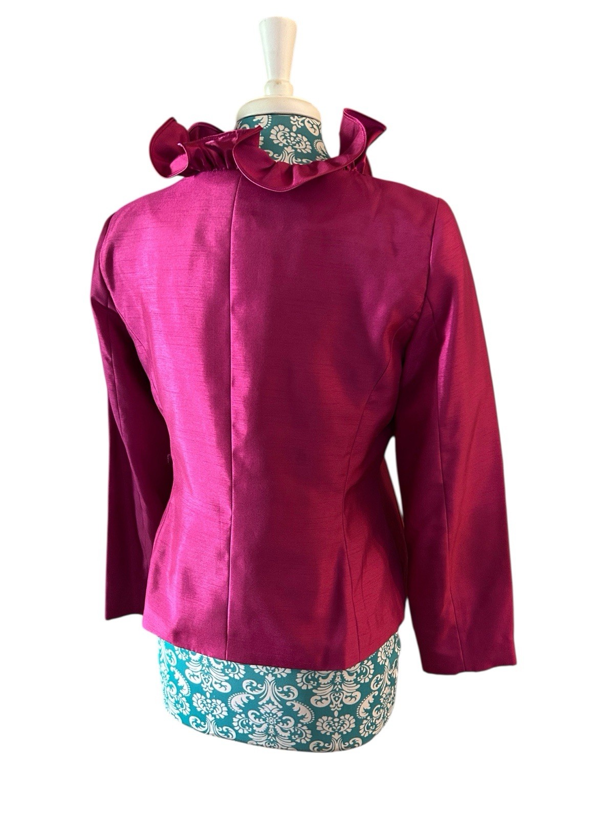 Vintage Pink Ruffled Jacket NWT 1990’s Glam Evening Blouse Jet Black Buttons