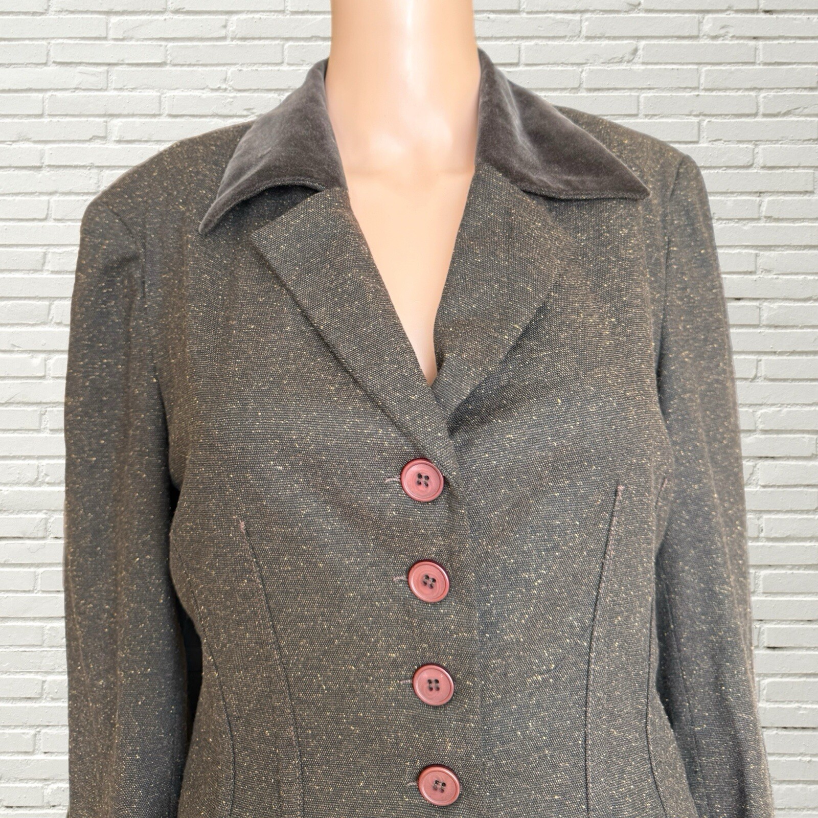 Vintage 90s Does 40s Two Piece Set Brown Wool Tailored Blazer And Skirt