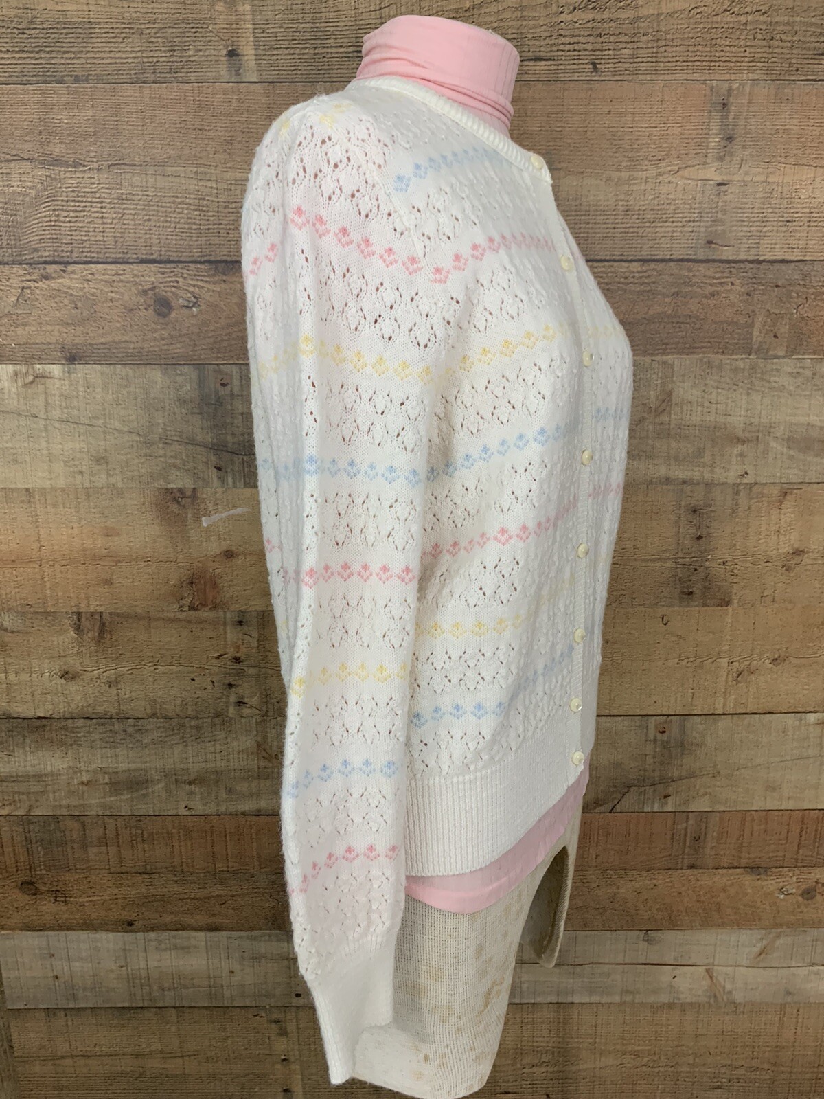 Vintage 1960’s Pastel Striped Knit Cardigan Sweater Size M