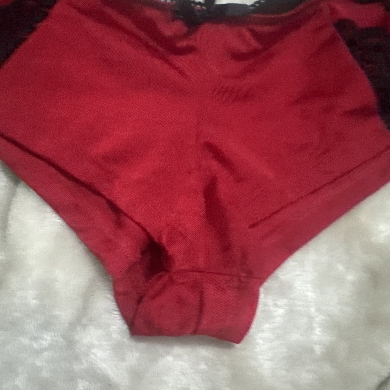 Vintage Black Fuchsia Satin Red Black Lace Sides Bikini Panty Stretch Sexy