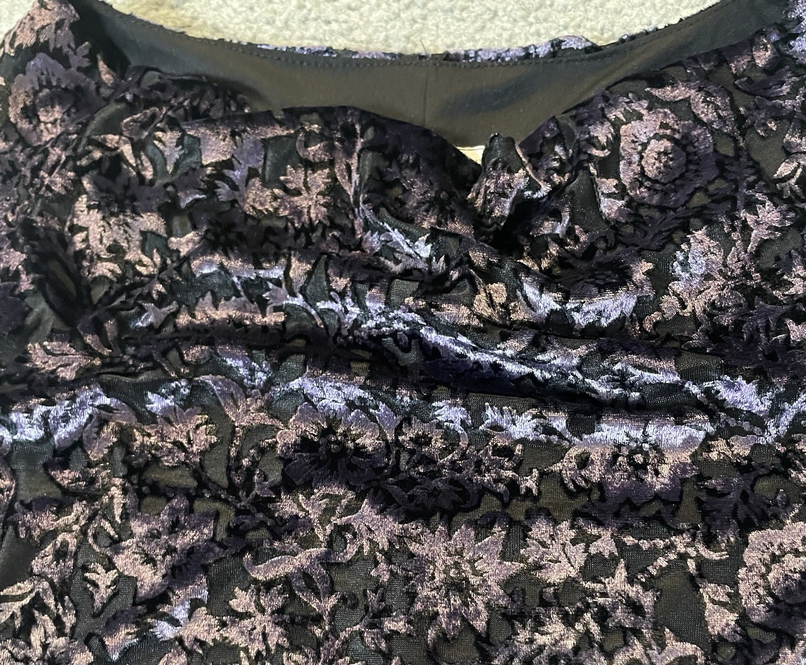 Vtg 70s Alyn Paige Floral Velvet Dress 9/10 Purple Black USA Made Classic READ